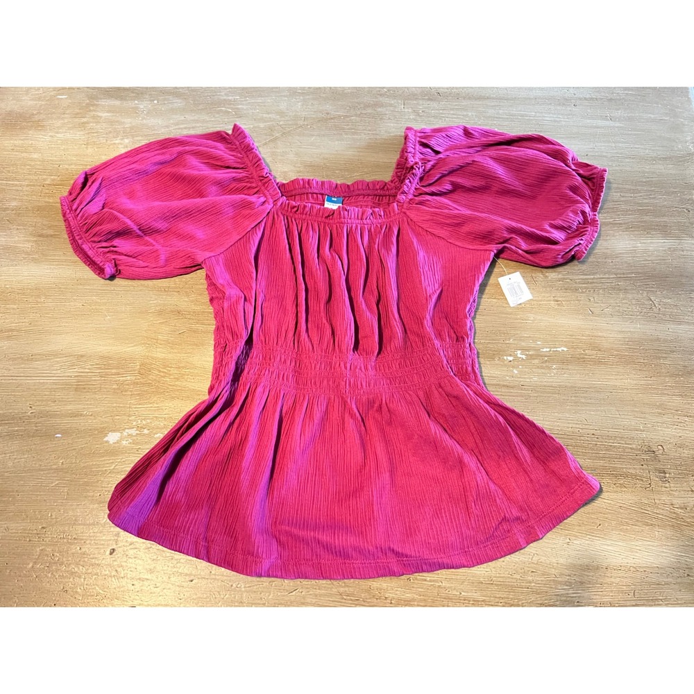 NEW Old Navy XS Pink Puff-Sleeve‎ Smocked Babydoll Blouse Boysenberry Juice Pink